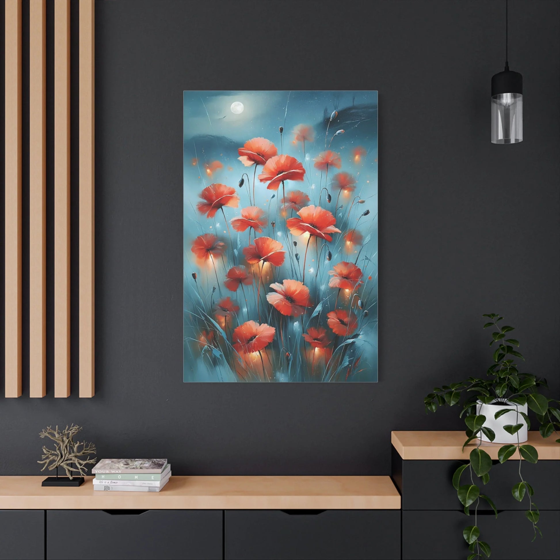 Tableau Coquelicots de Nuit - Clair de Lune - mise en scène impact maximal