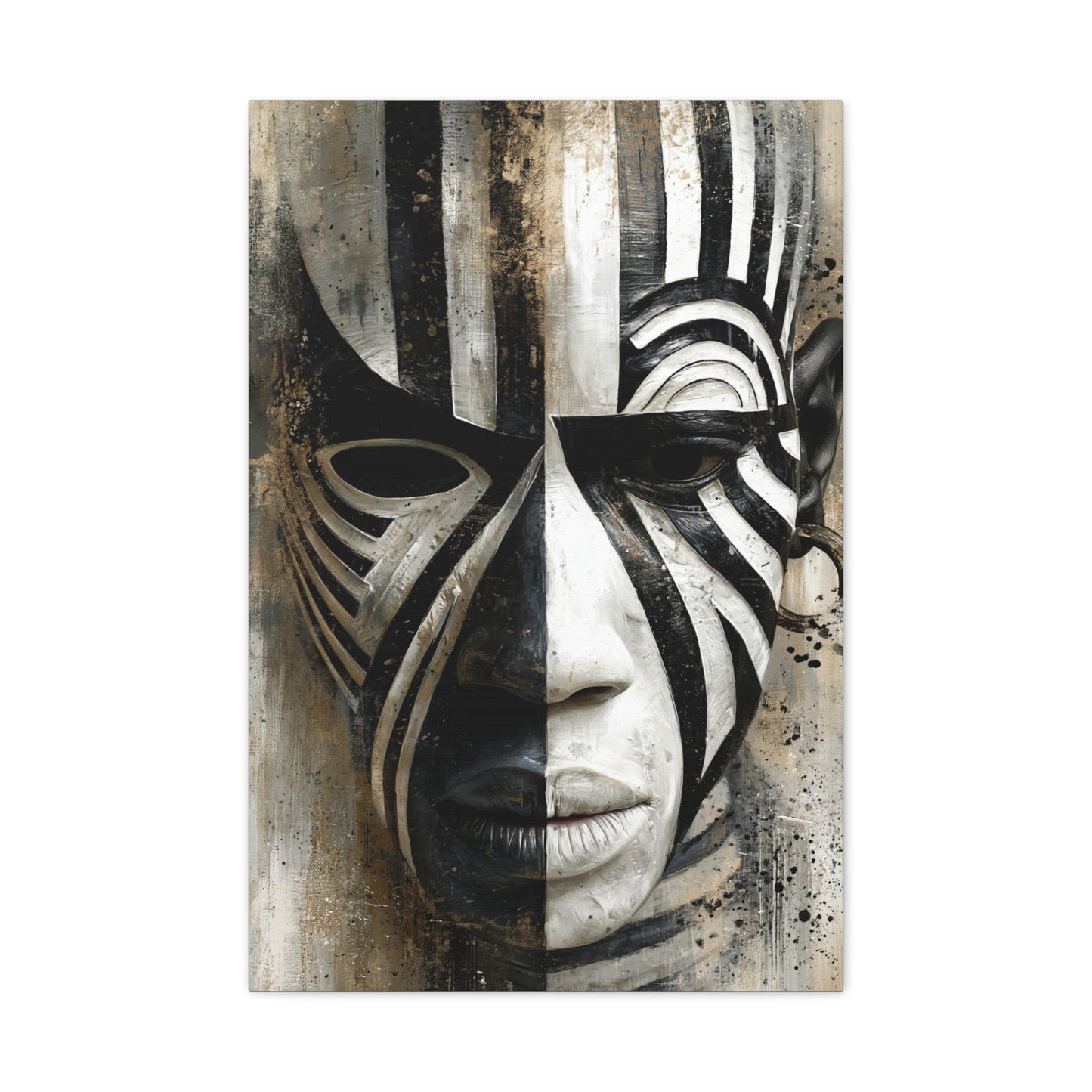 Tableau Masque Africain Noir Blanc Graphique - format L - Art Virtuoso