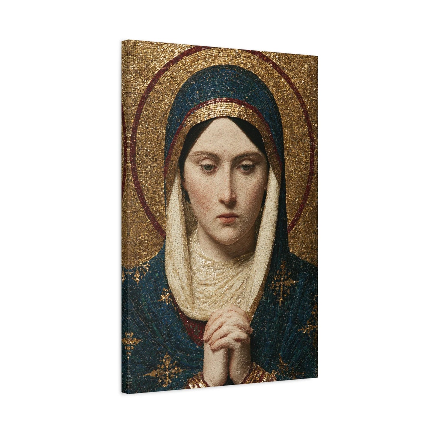 Tableau en Mosaïque Byzantine Ravenne Dorée - Lumière d’Icône - mise en scène mur pierre apparente