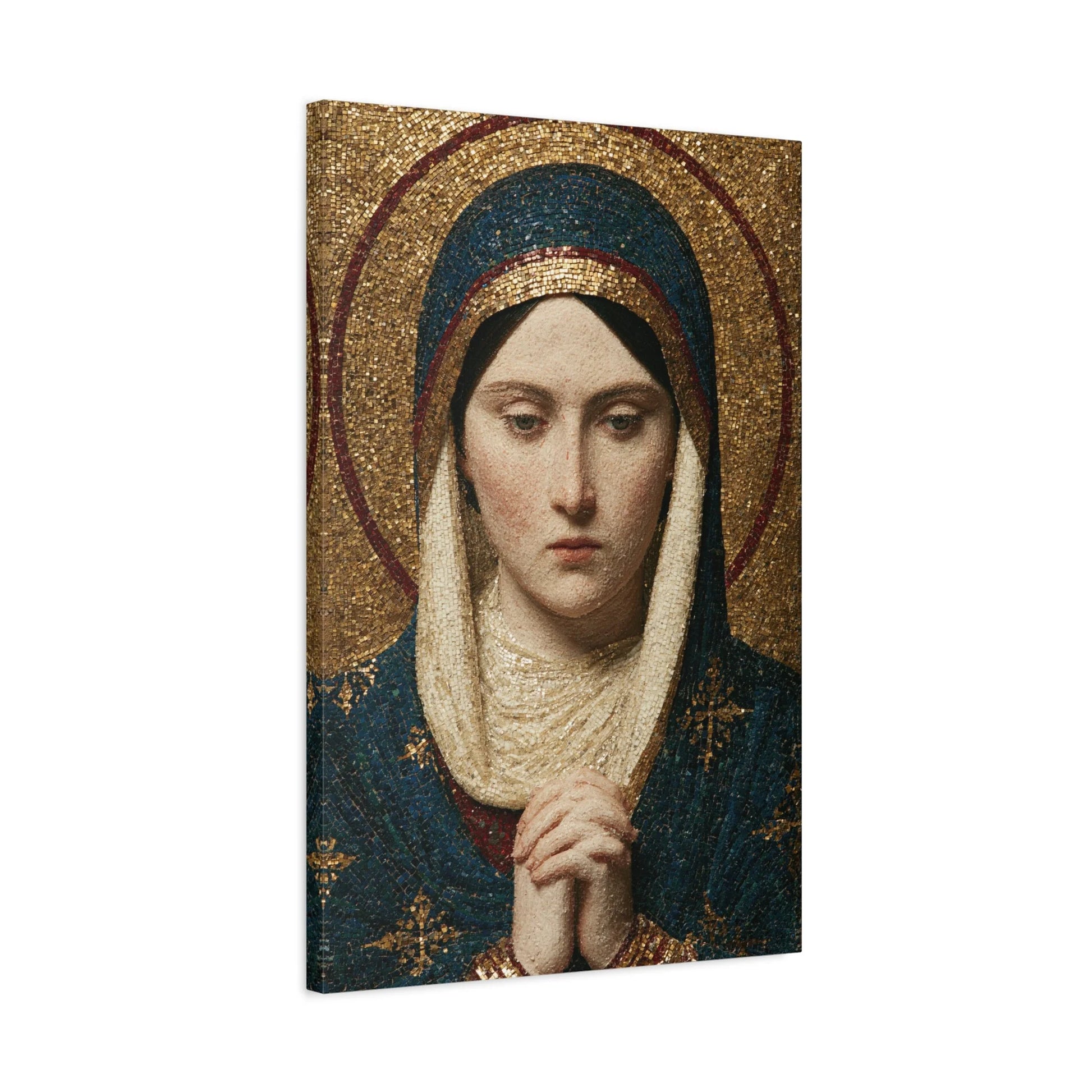 Tableau en Mosaïque Byzantine Ravenne Dorée - Lumière d’Icône - mise en scène mur pierre apparente