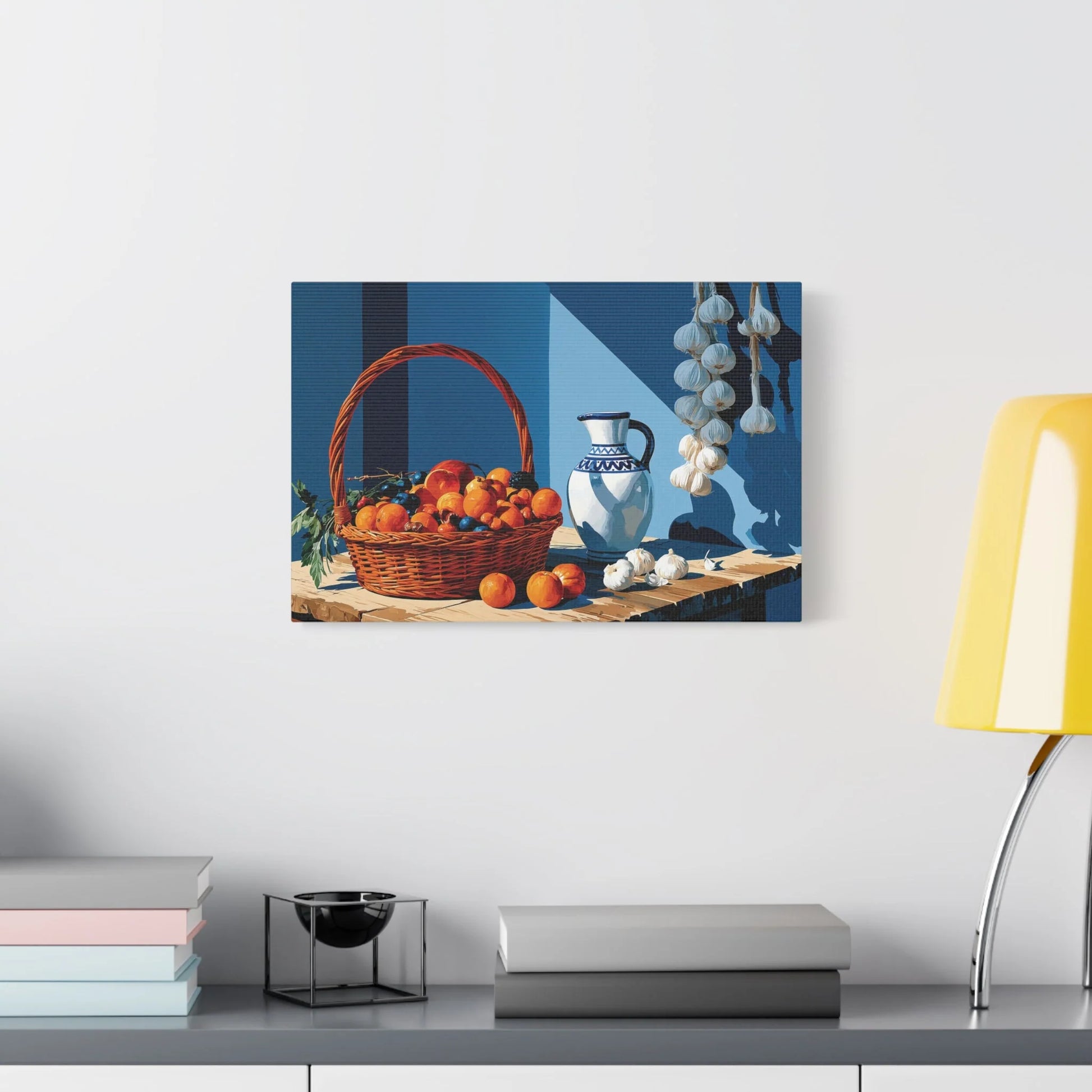Tableau Nature Morte Panier Fruits et Tête de Mouton - Rusticité Ancienne - décor salon contemporain bois