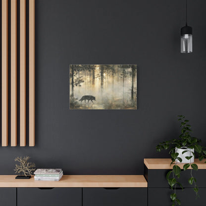 Tableau Loup en Forêt - Voile de Brume à l'Aube - vue intérieur architecte