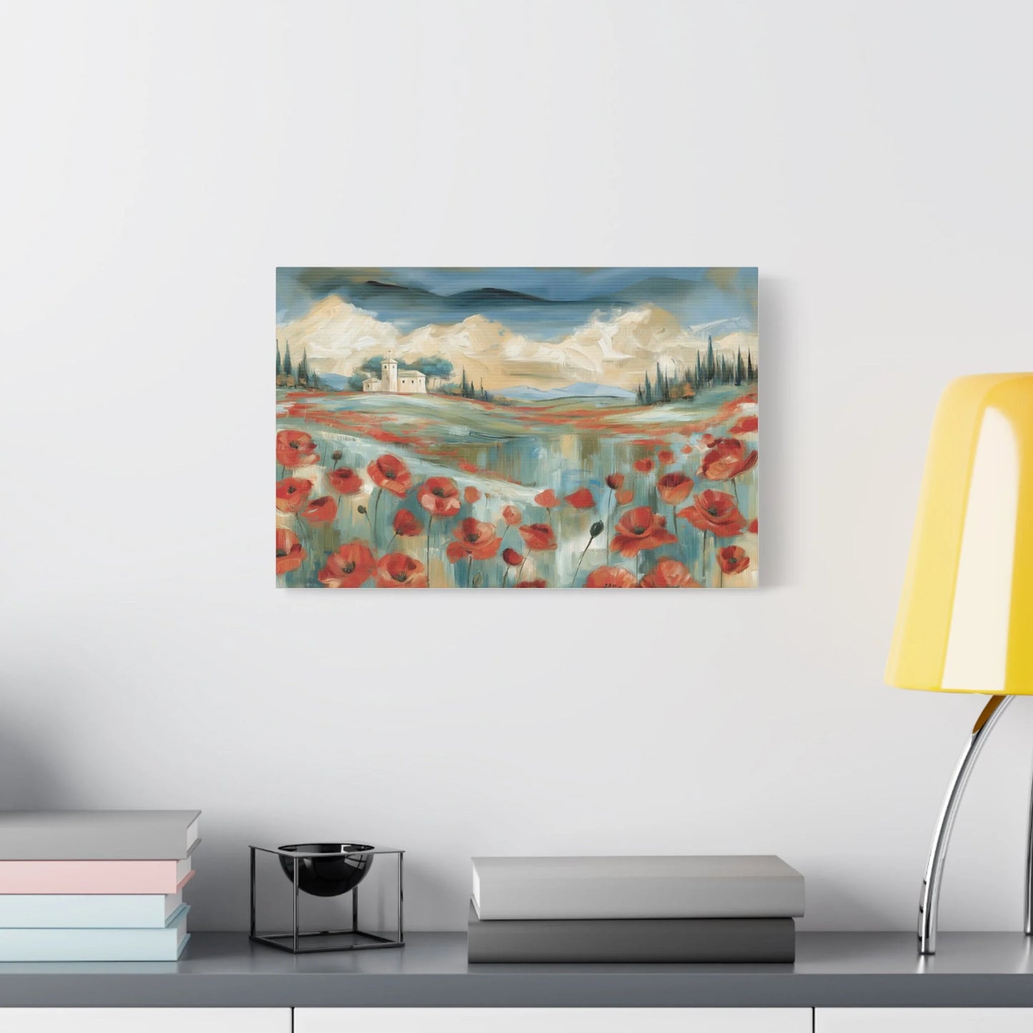 Tableau Champ de Coquelicots - Hommage à Monet - décor salon contemporain bois