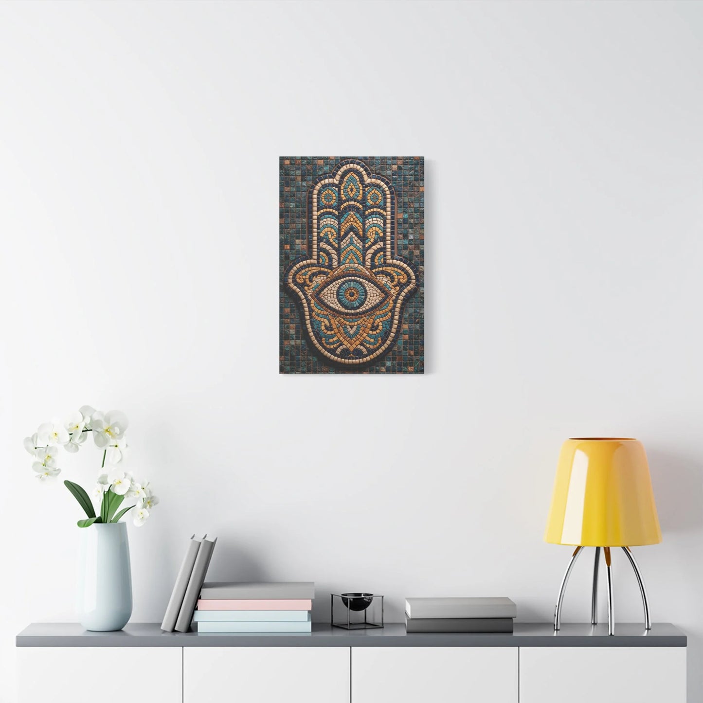 Tableau en Mosaïque Main de Fatima - Khamsa Protectrice - ambiance chambre adulte