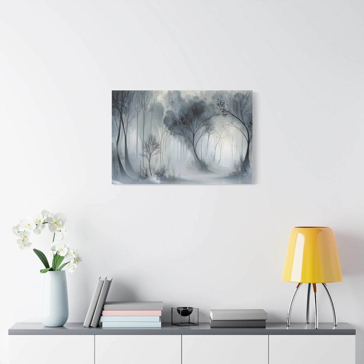 Tableau Forêt brume gris format horizontal grand pan de mur