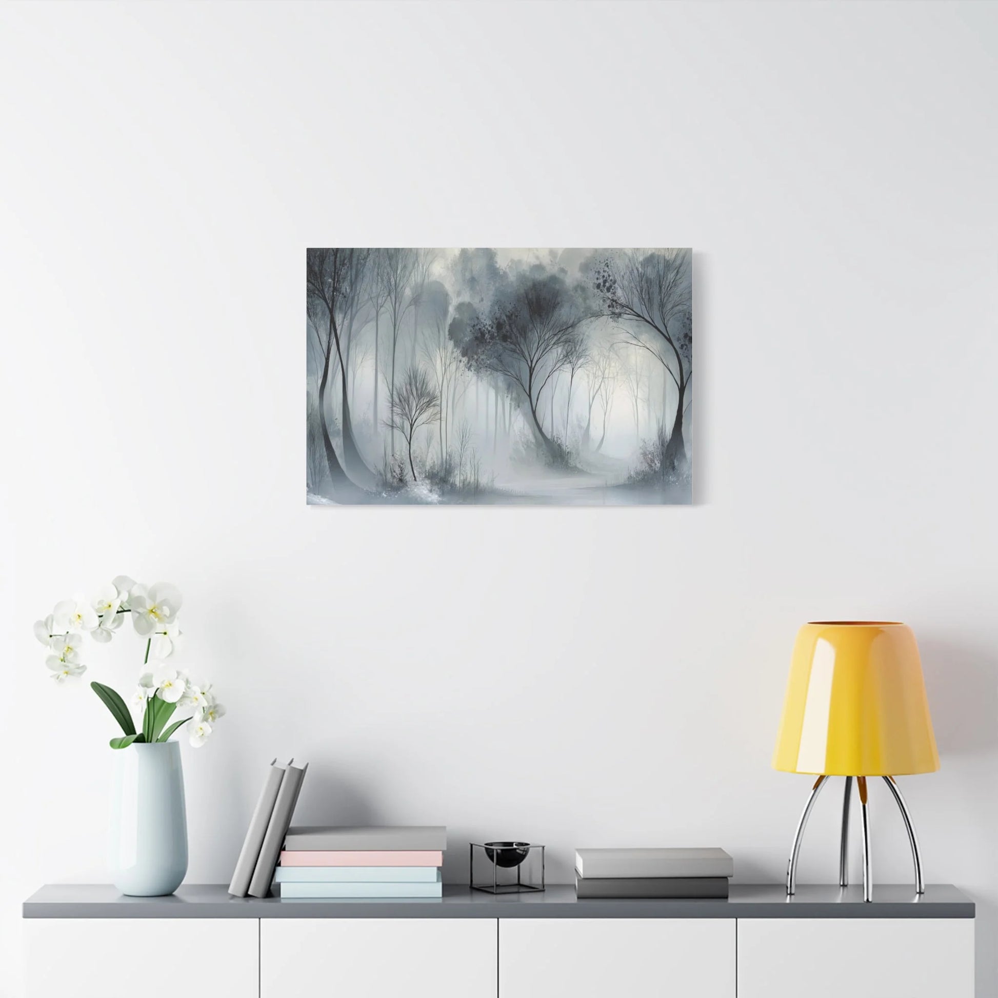 Tableau Forêt brume gris format horizontal grand pan de mur