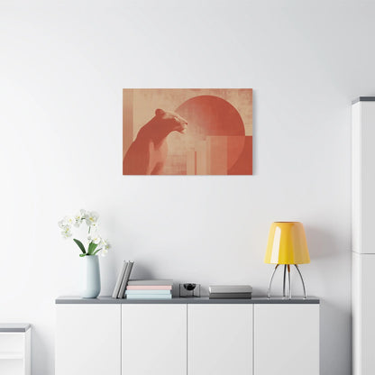 Tableau toile lion terracotta dans un loft minimaliste