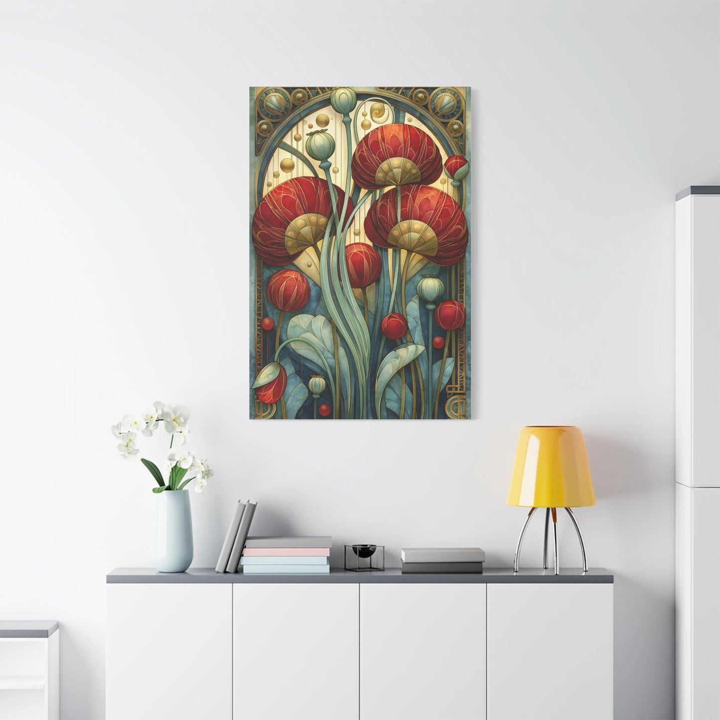 Tableau Coquelicots Art Nouveau - Hommage à Mucha - vue mur grande hauteur