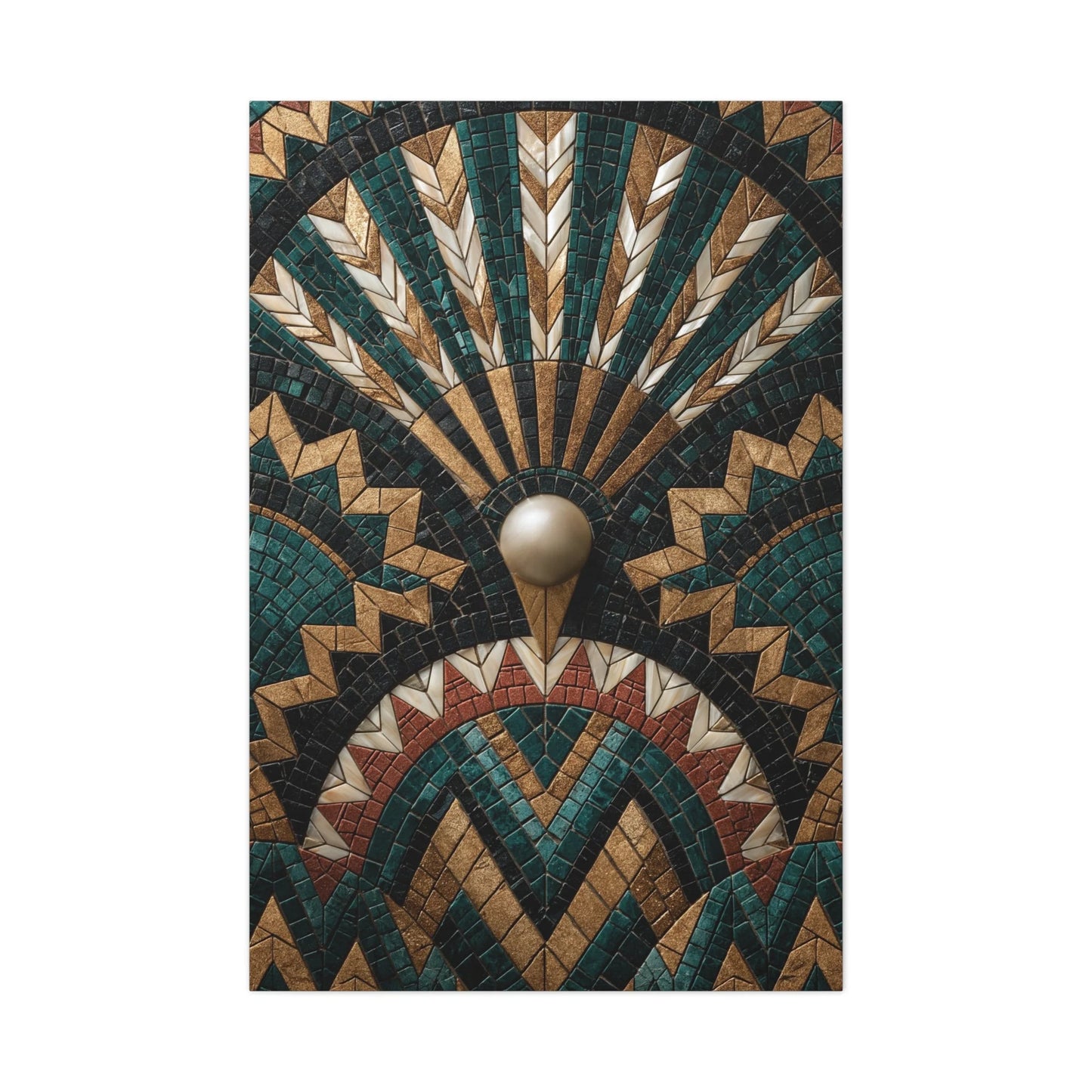 Tableau en Mosaïque Art Déco Éventail - Symétrie Dorée - mise en scène entrée moderne