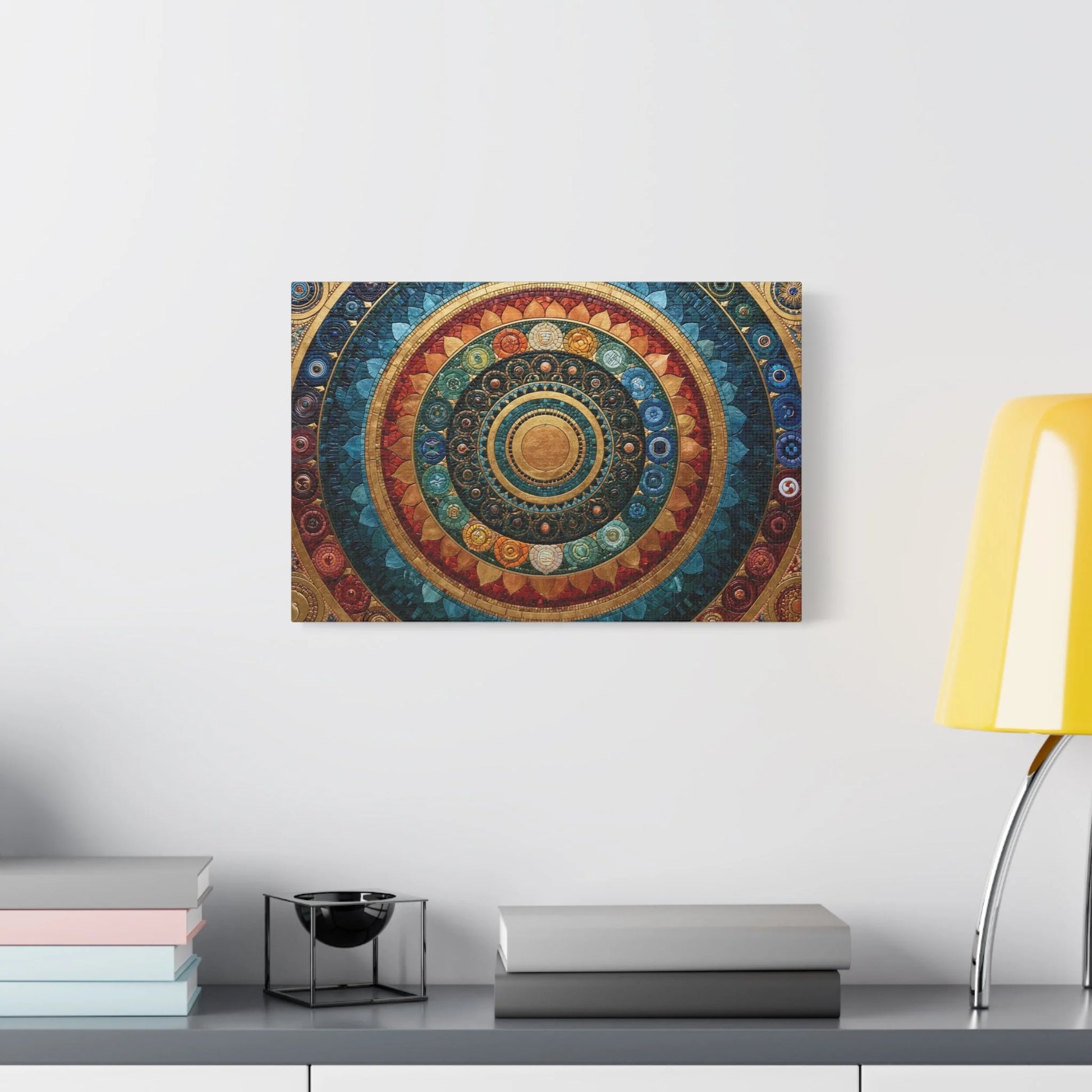 Tableau en Mosaïque Mandala Chakras - Roue Intérieure - décor salon contemporain bois