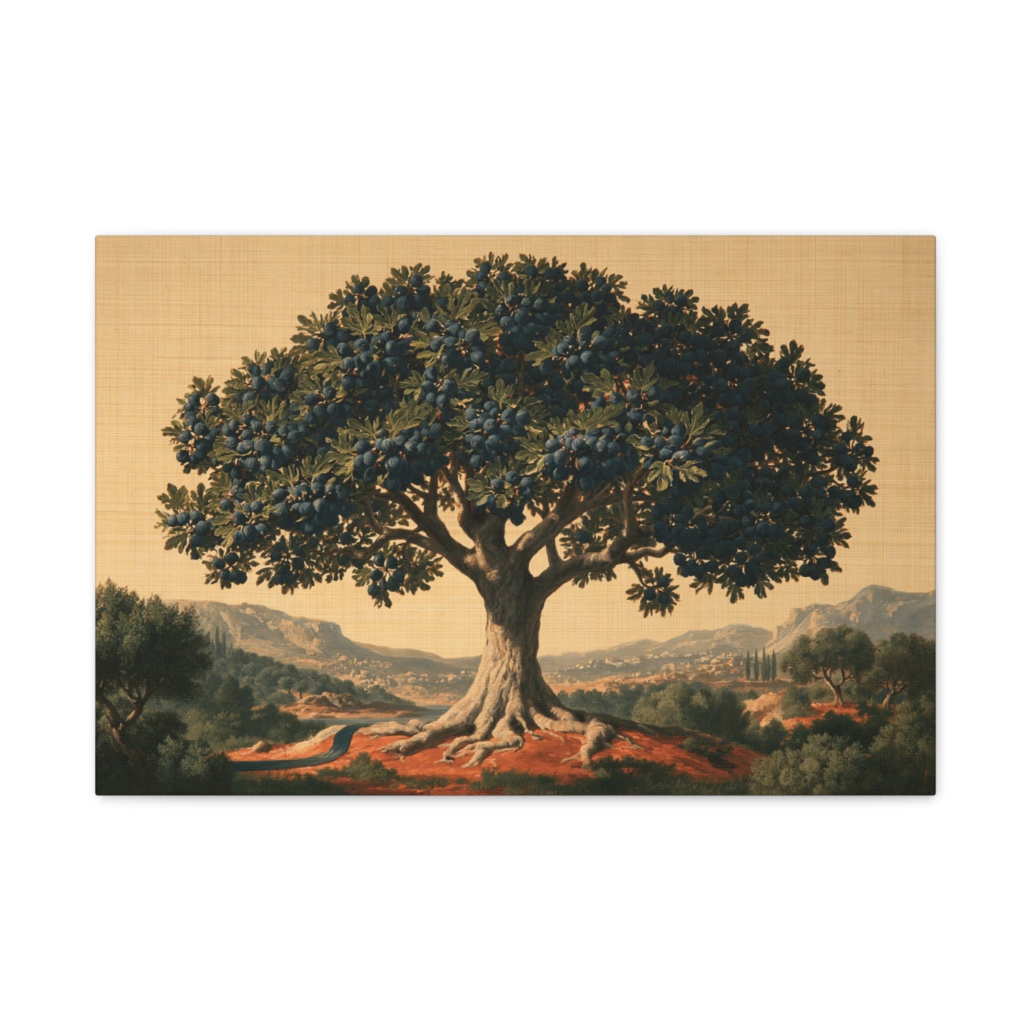 Tableau Arbre de Vie Égyptien, un sycomore sacré stylisé dans un paysage aux accents de papyrus, format M - Art Virtuoso