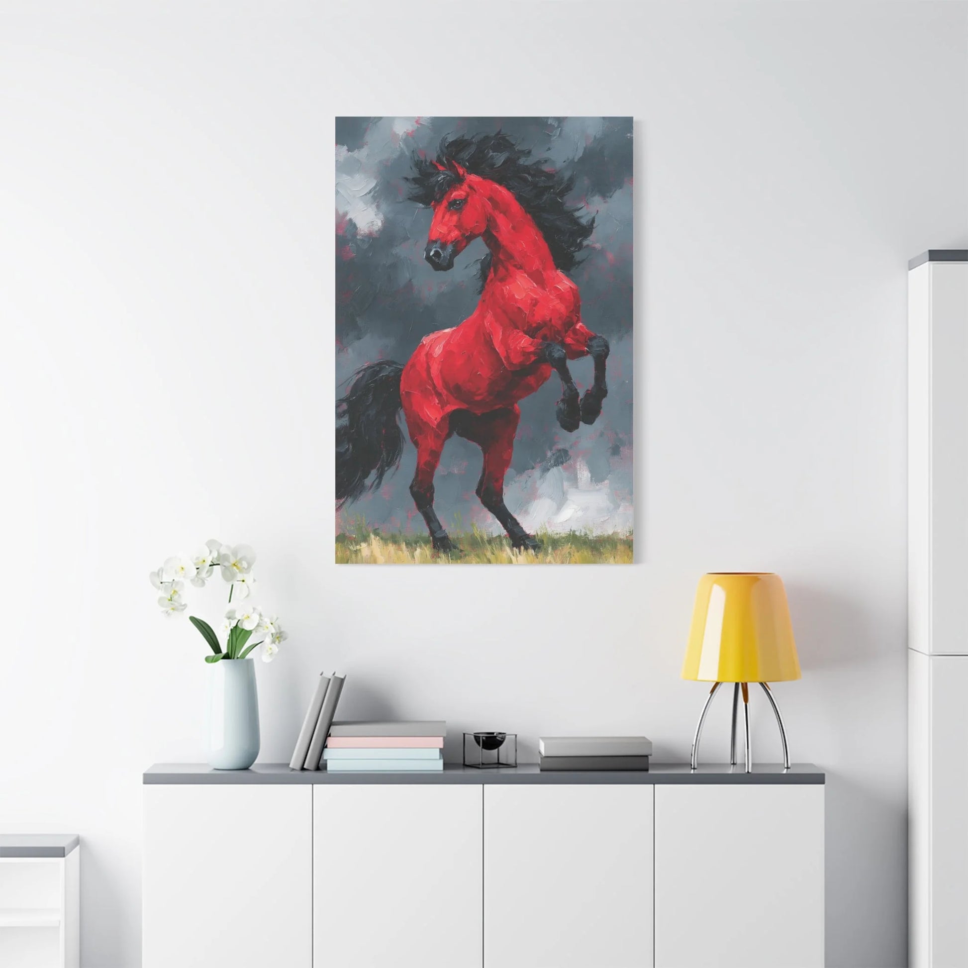 Palette rouge cinabre gris ardoise noir crinière