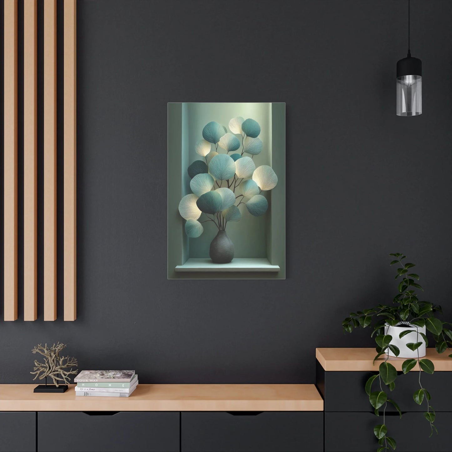 Tableau Bouquet eucalyptus vert sauge esprit nature morte moderne