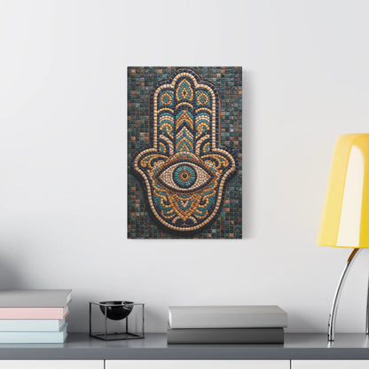 Tableau en Mosaïque Main de Fatima - Khamsa Protectrice - décor salon contemporain bois