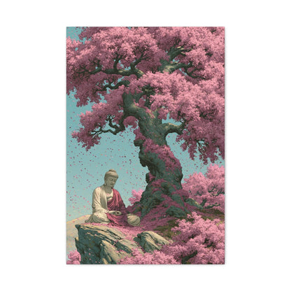 Tableau Bouddha Sakura - Cerisier en Fleurs Japonais - intégration salon scandinave