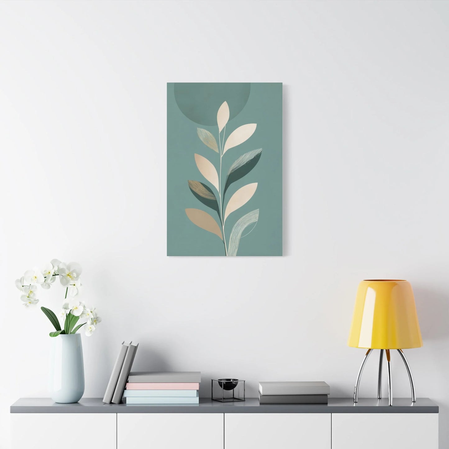 Tableau Minimaliste vert sauge format vertical alcôve