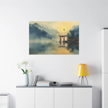 Tableau Torii rouge zen dans un salon contemporain