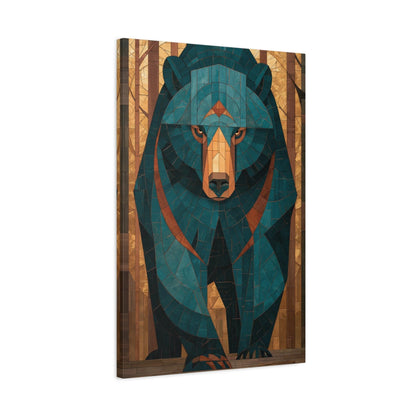Tableau en Mosaïque Ours Brun Forêt - Gardien Byzantine - mise en scène mur pierre apparente