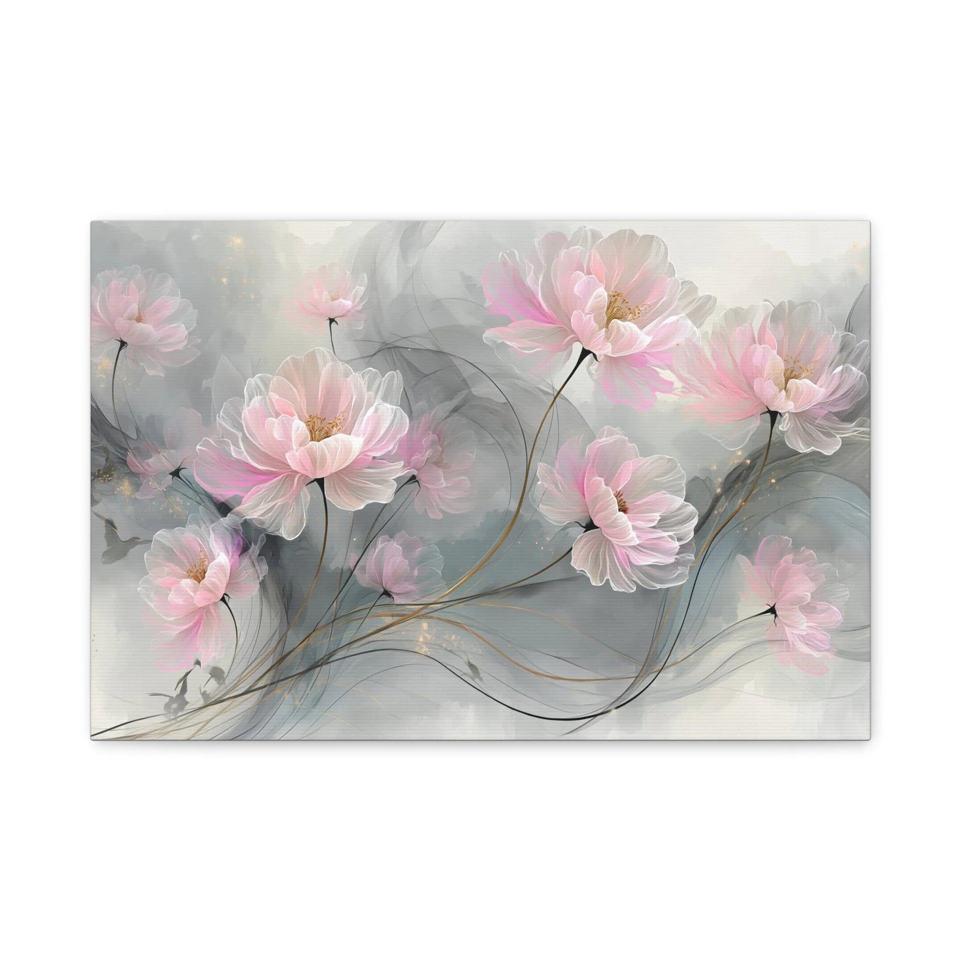 Tableau Gris et Rose Pâle - Pivoines Aquarelles