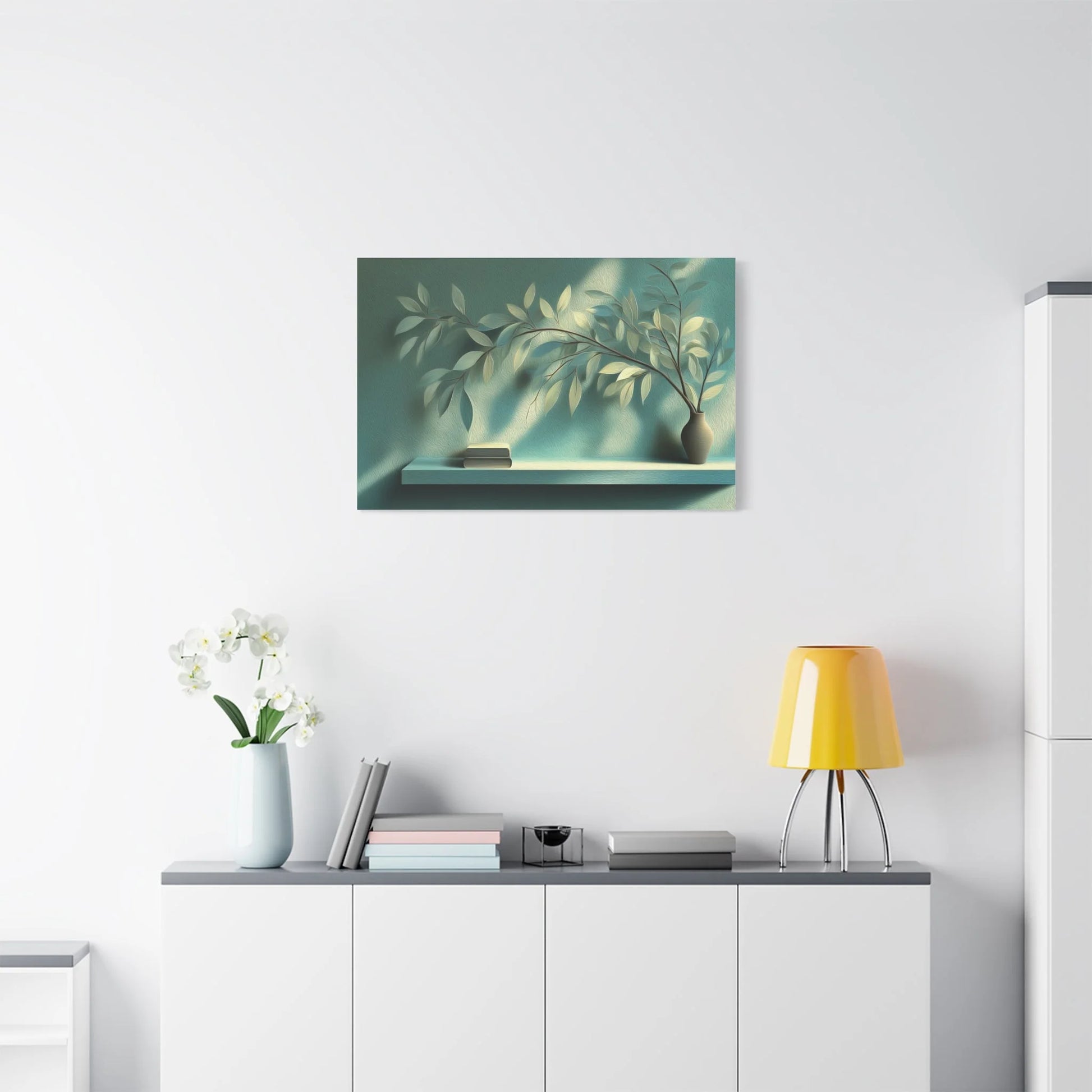 Tableau Tableau salon vert sauge ambiance familiale