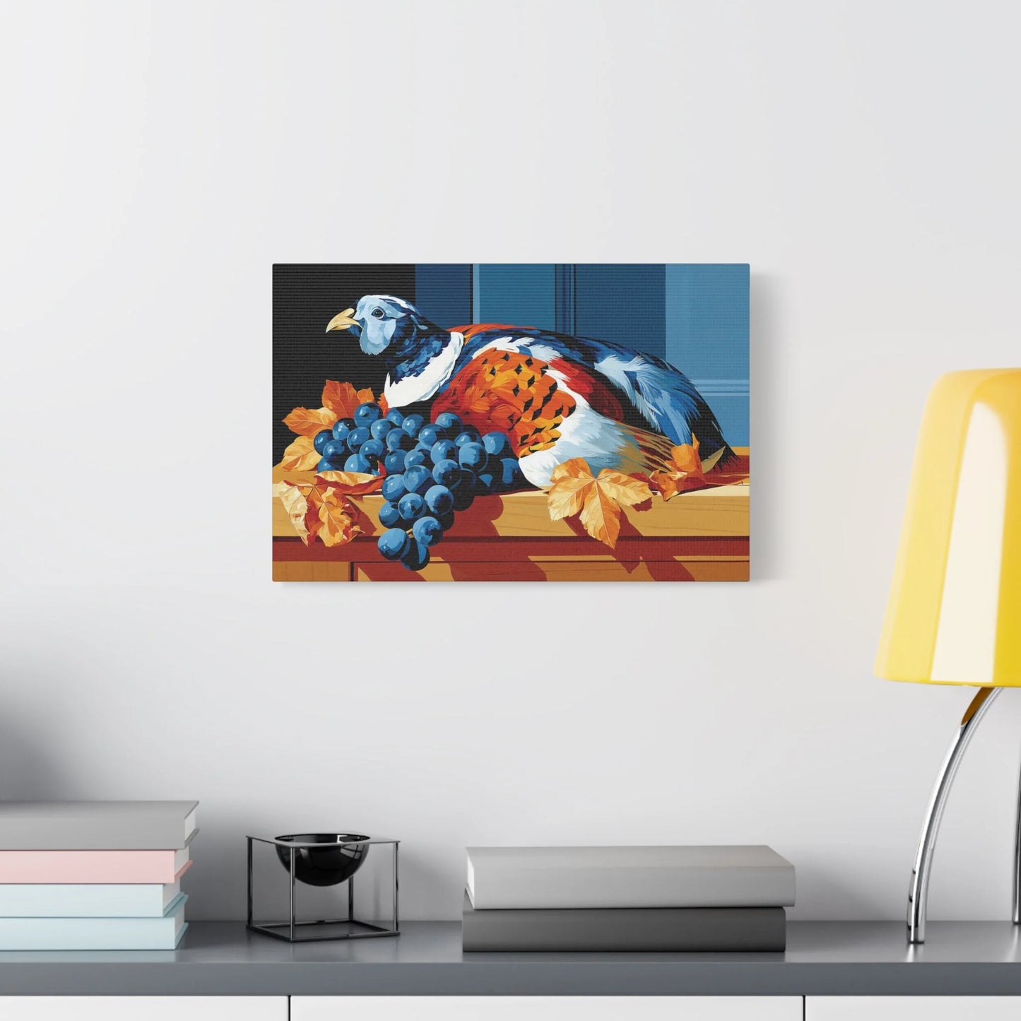 Tableau Nature Morte Perdrix Grappes Gibier - Table de Chasse - décor salon contemporain bois