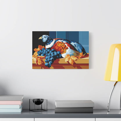 Tableau Nature Morte Perdrix Grappes Gibier - Table de Chasse - décor salon contemporain bois