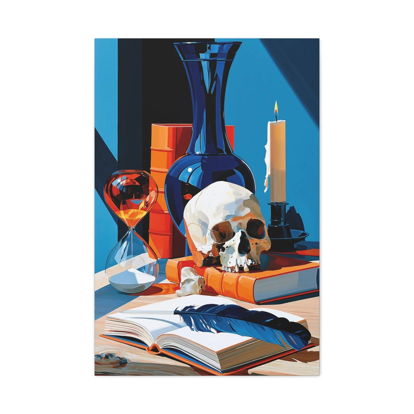 Tableau Nature Morte Vanitas Hollandaise Crâne Sablier - Leçon du Temps - ambiance bureau créatif
