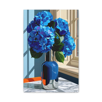 Tableau Nature Morte Hortensias Bleus Marbre - Fraîcheur Florale