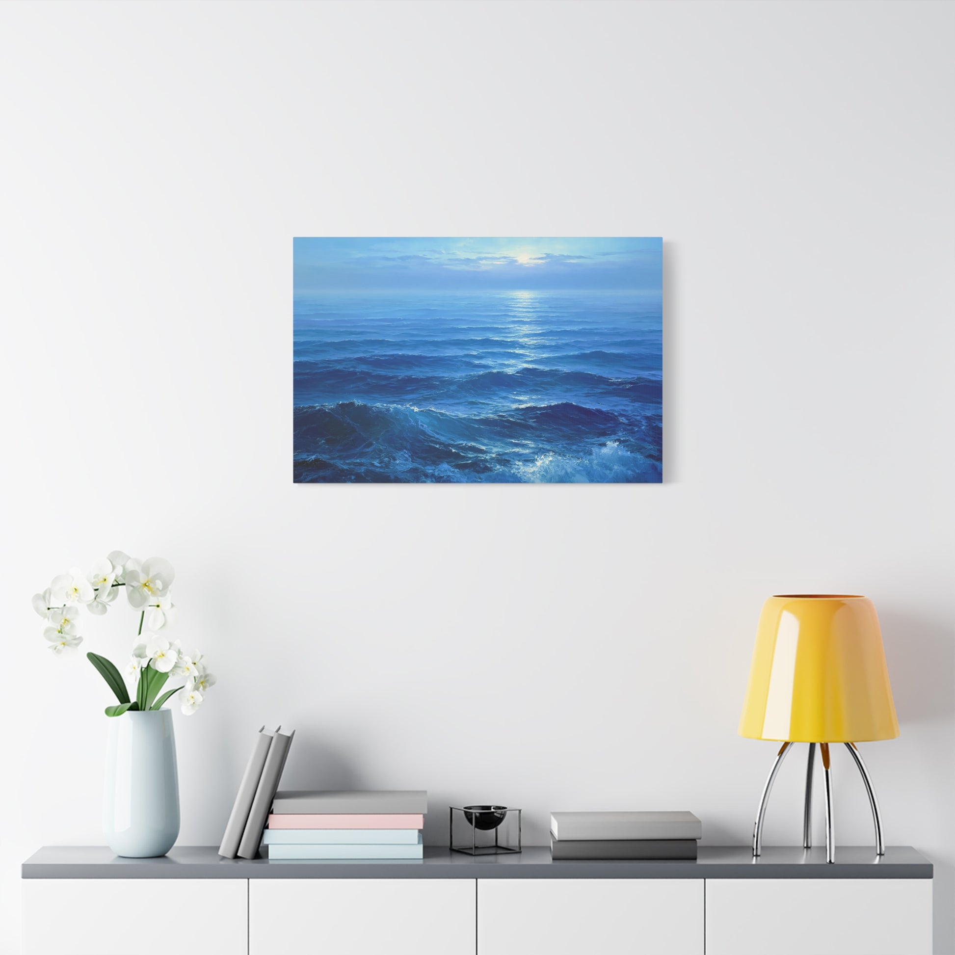 Ocean bleu profond avec vagues et lumiere claire sur l horizon - Art Virtuoso - vue 13/20