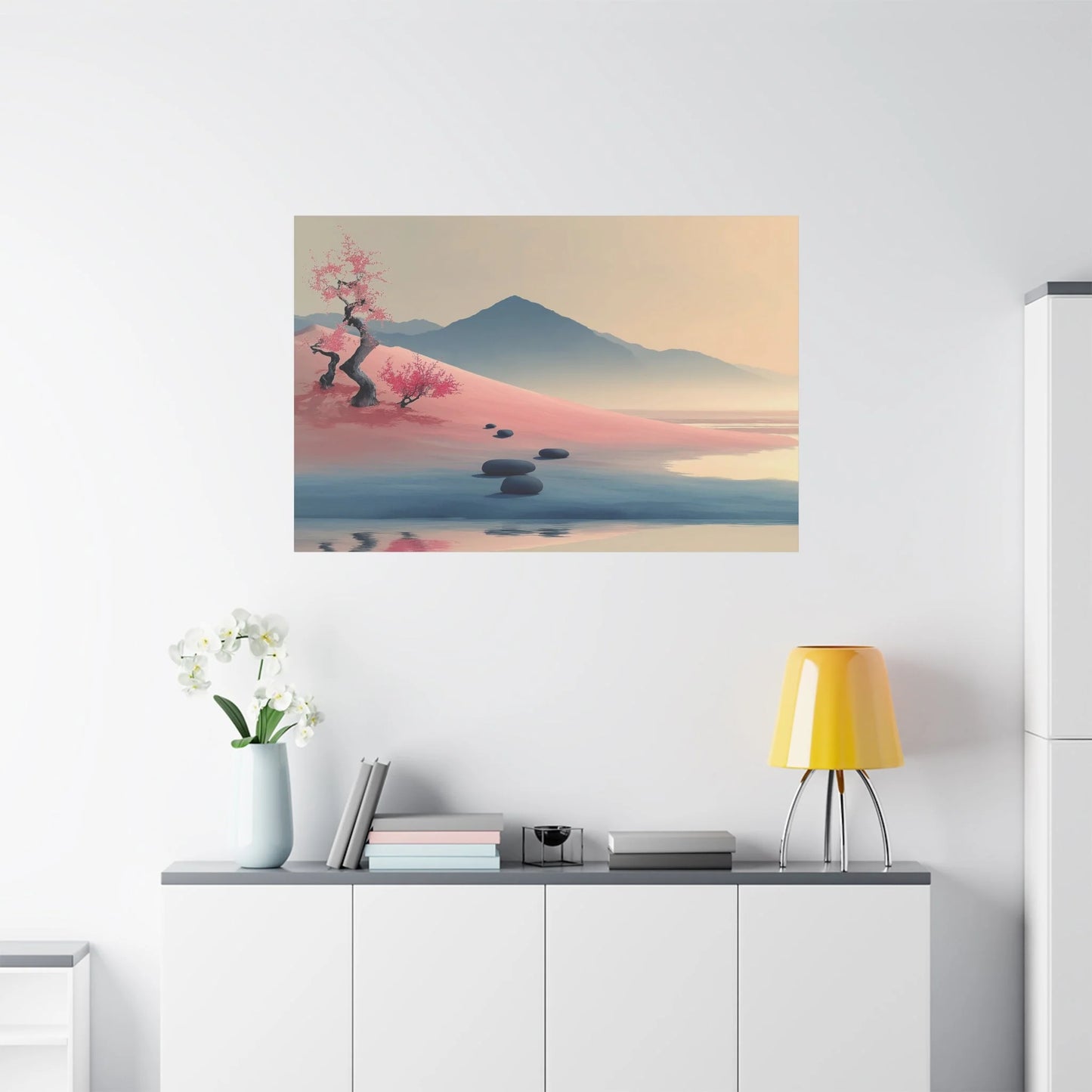 Tableau Rose zen dans un salon contemporain