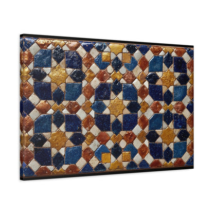 Tableau en Mosaïque Alhambra Bleu - Jardin de Zellige - mise en scène mur pierre apparente