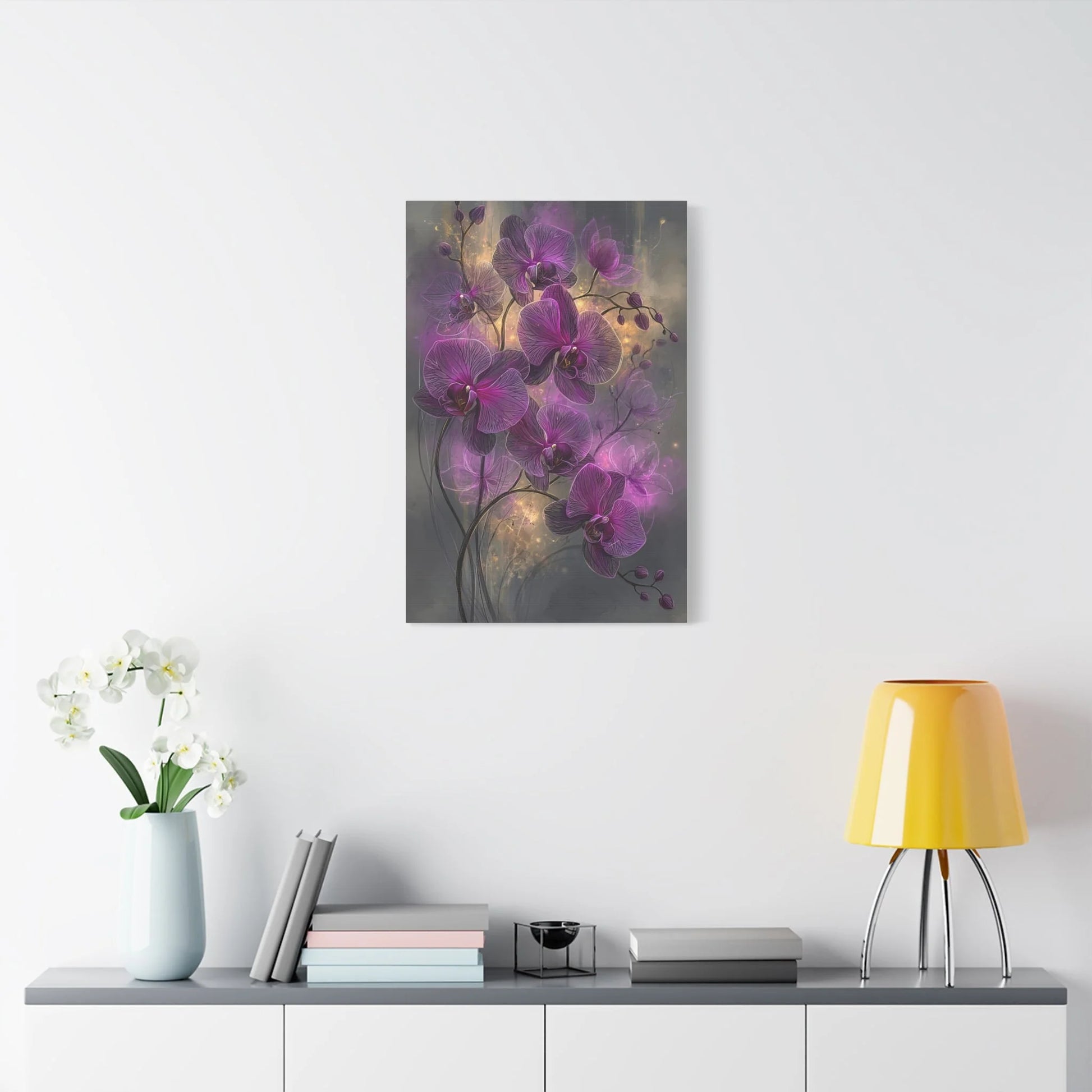 Tableau Orchidée violet format vertical alcôve