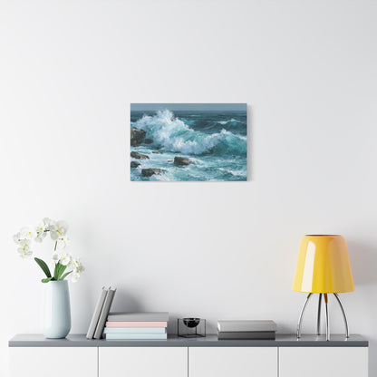 Vague turquoise puissante qui se brise sur des rochers sombres - Art Virtuoso - vue 10/20