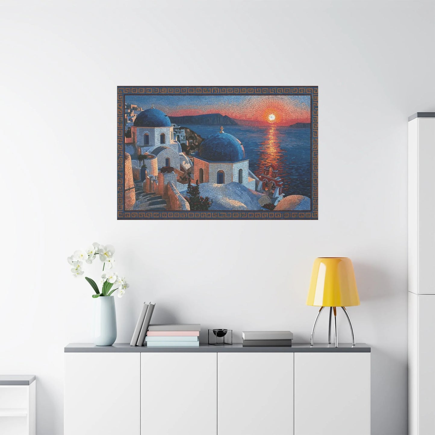 Tableau en Mosaïque Santorini Cyclades - Vestige Égéen - vue mur grande hauteur