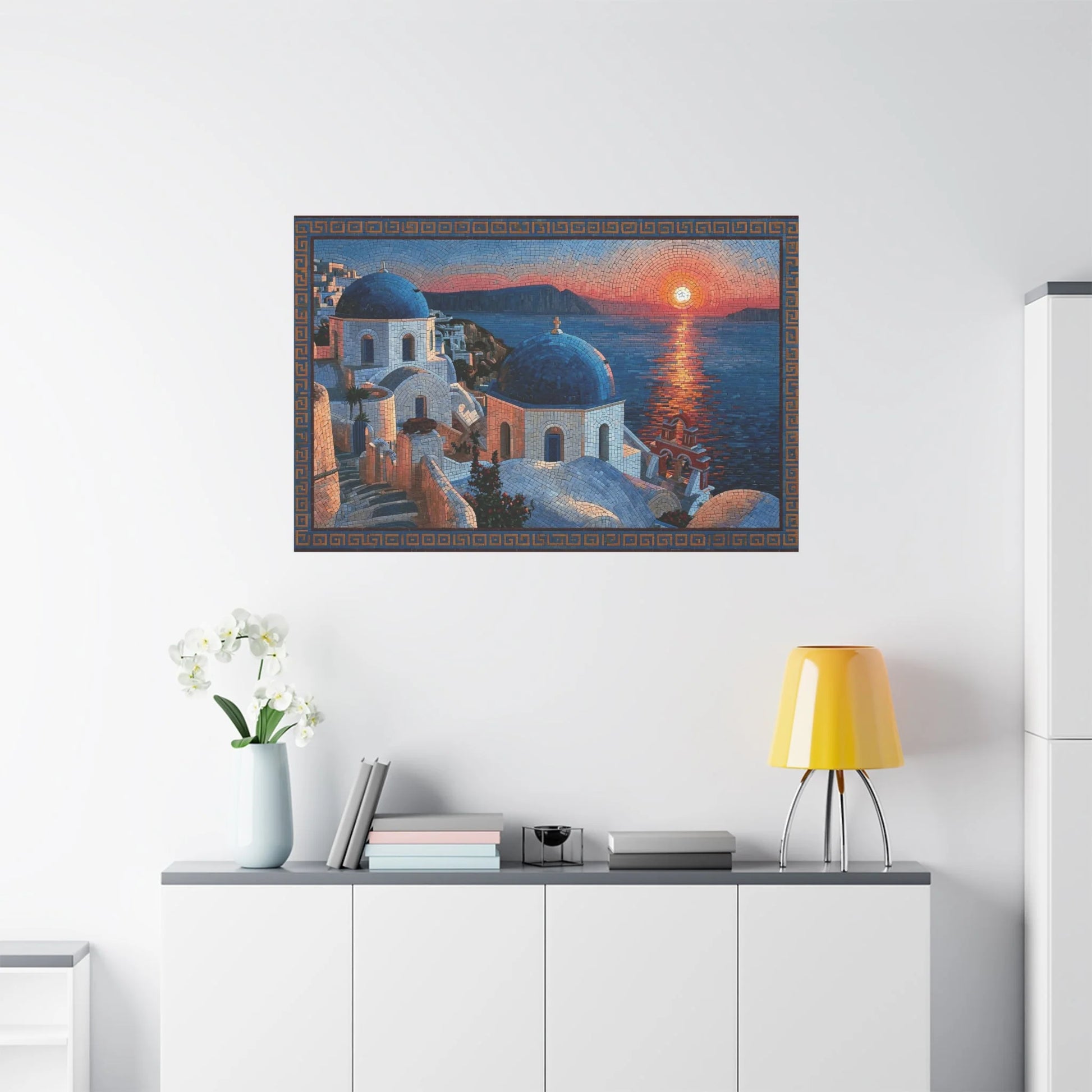 Tableau en Mosaïque Santorini Cyclades - Vestige Égéen - vue mur grande hauteur