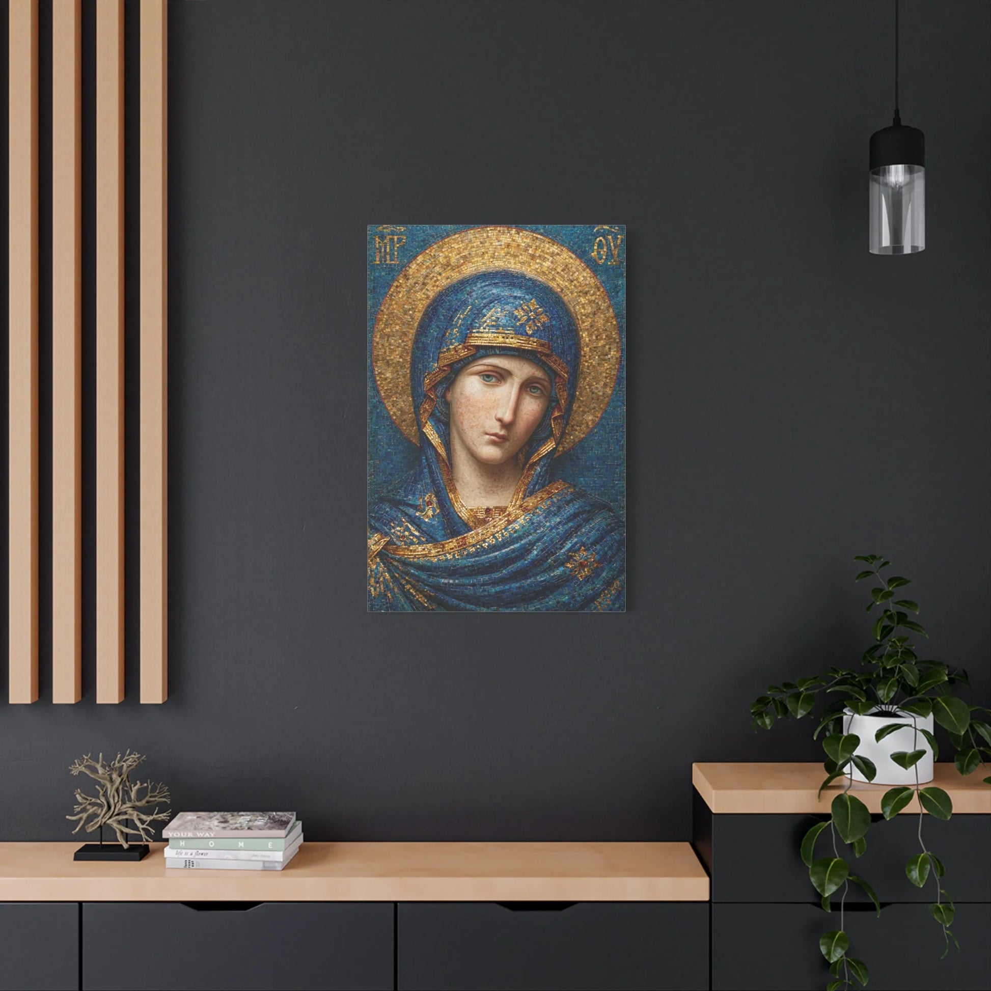 Tableau en Mosaïque Icône Vierge Chrétienne - Silence Doré - format XXL pièce de réception