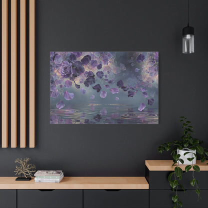 Tableau Pétales sur Eau Violet - Pluie de Pétales — Art Virtuoso