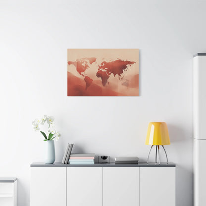Tableau toile mappemonde terracotta dans un salon vintage