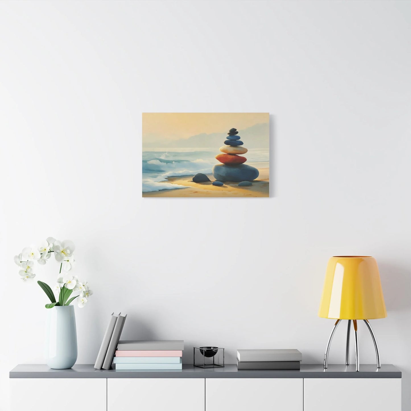 Tableau Cairn galets esprit méditation de bord de mer