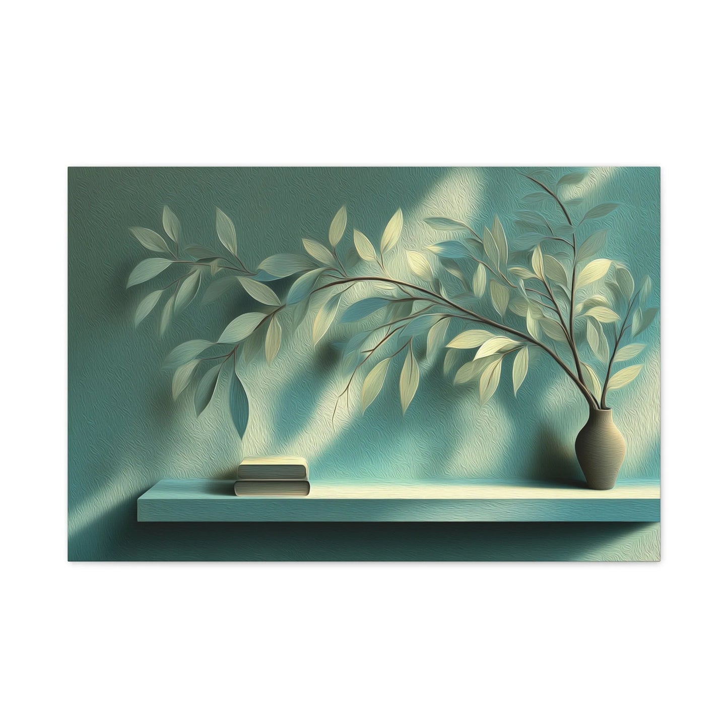 Tableau Étagère branches feuillues vert sauge lumineux