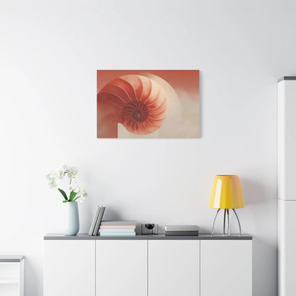Toile terracotta nautile dans un salon scandinave