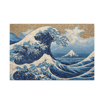 Tableau en Mosaïque Vague Hokusai - Écume de Tesselles - mise en scène entrée moderne