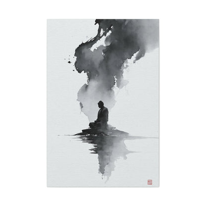 Tableau Calligraphie Bouddhique - Sagesse en Sumi-e - mise en scène entrée moderne