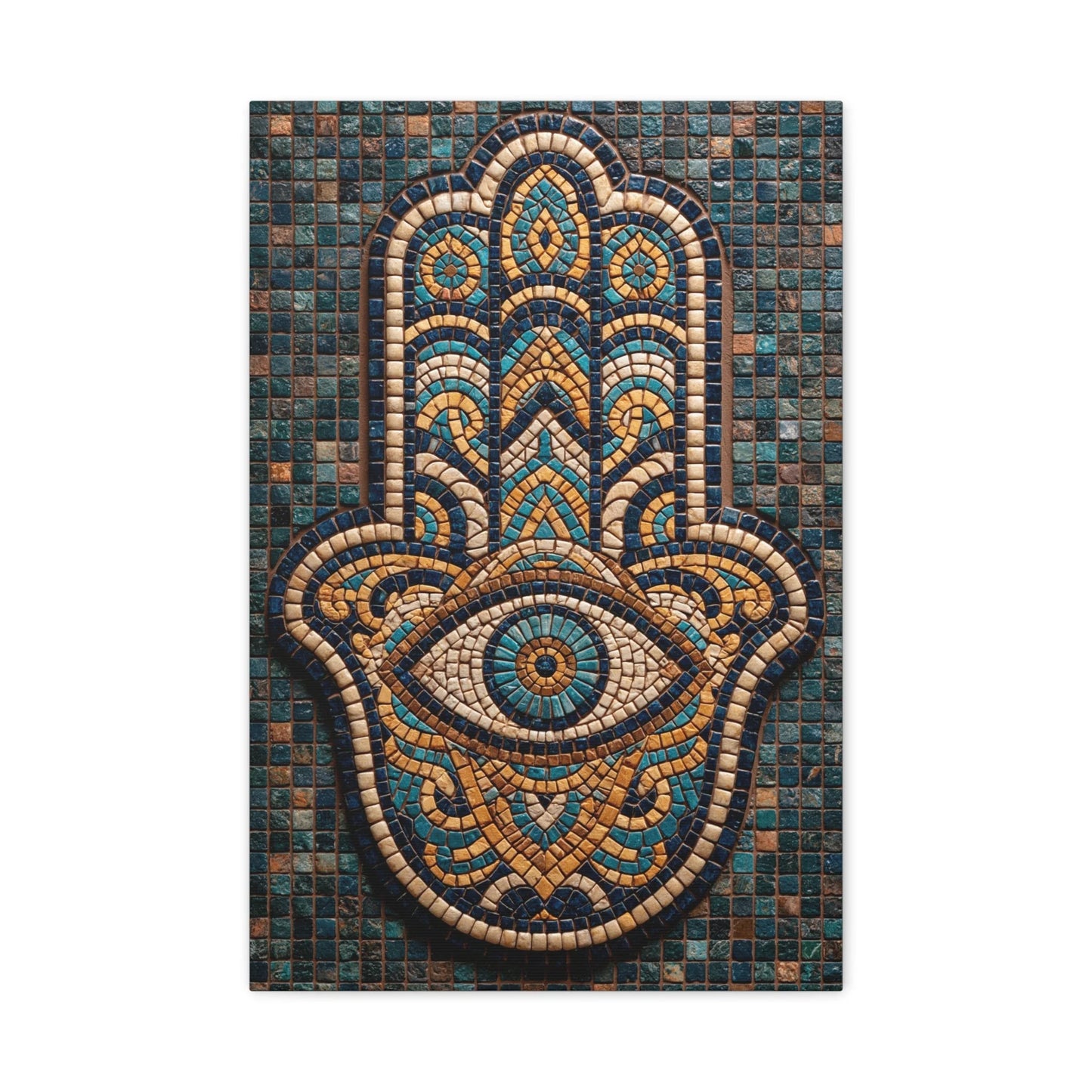 Tableau en Mosaïque Main de Fatima - Khamsa Protectrice - vue mur blanc minimaliste