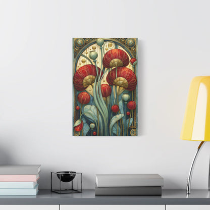 Tableau Coquelicots Art Nouveau - Hommage à Mucha - décor salon contemporain bois