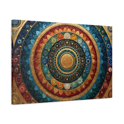Tableau en Mosaïque Mandala Chakras - Roue Intérieure - mise en scène mur pierre apparente