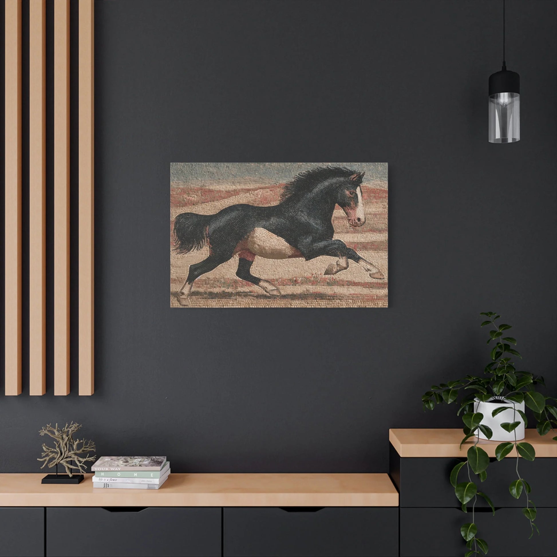 Tableau en Mosaïque Cheval Romain au Galop - Course Antique - format XXL pièce de réception