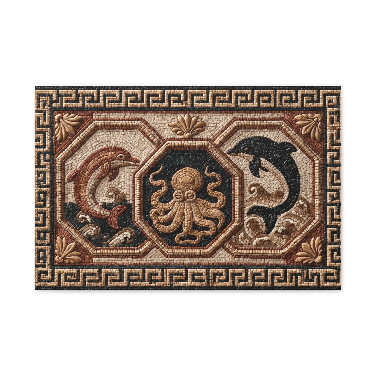 Tableau en Mosaïque Grecque Géométrique - Méandres d’Azur - vue mur blanc minimaliste