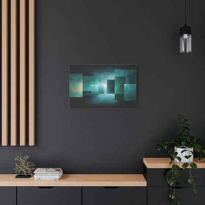 Tableau Volumes vert sauge sur toile de coton 470 g/m²