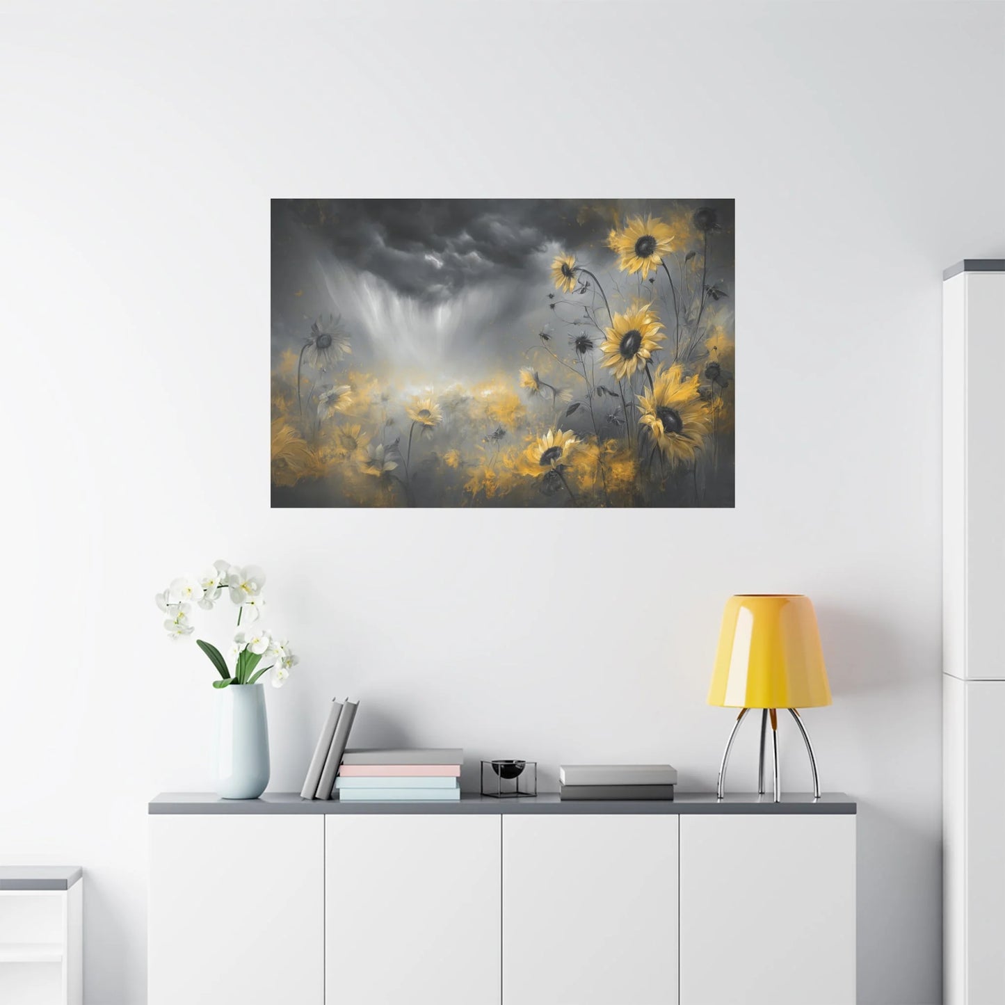 Tableau Gris jaune dans un salon contemporain